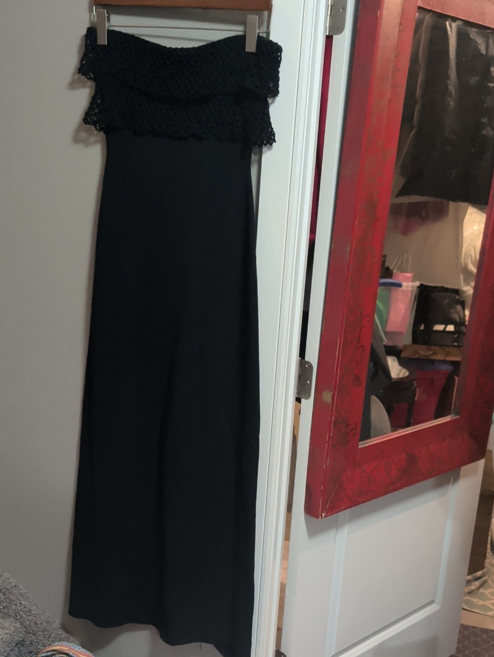 Women's Black Knitted/Crochet Strapless Neiman Marcus Maxi Dress